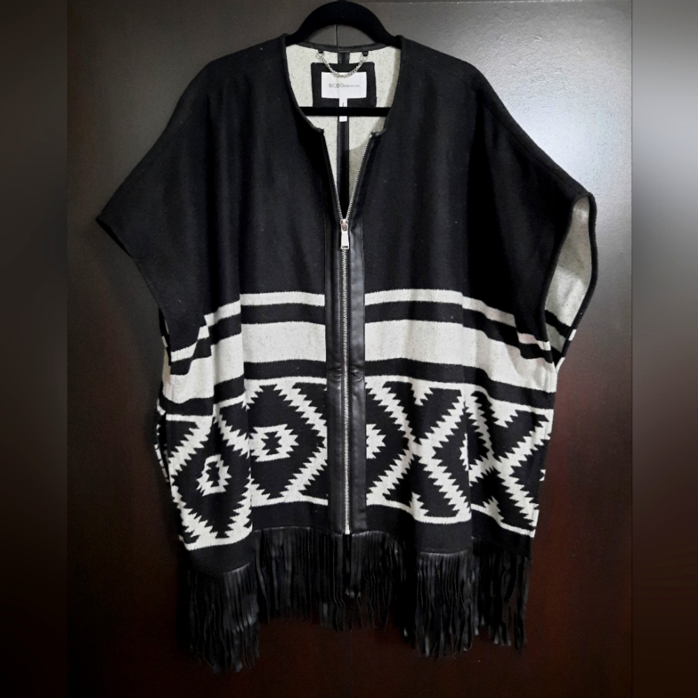 BCBG Wool Blend Poncho Style Zip Jacket